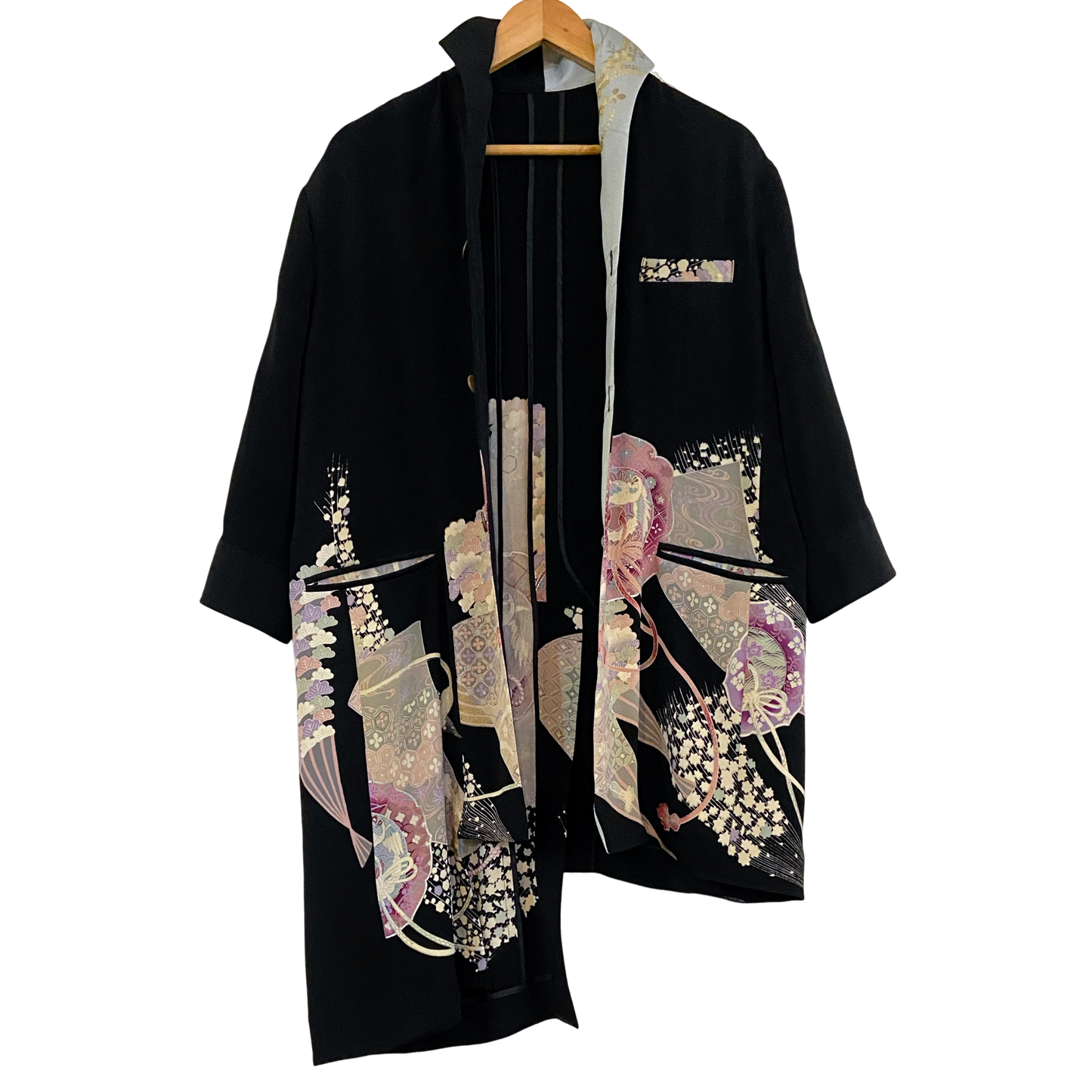 TATZU 黒留袖リメイク スタンドカラー アシンメトリーロングジャケット - Edition II / Remade Kurotomesode Stand Collar Asymmetry Long Jacket