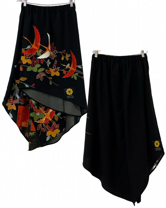 TATZU 黒留袖リメイク アシンメトリー ドレープレイヤード スカート - Edition Ⅱ / Remade Kurotomesode Asymmetry Drape Layered Skirt